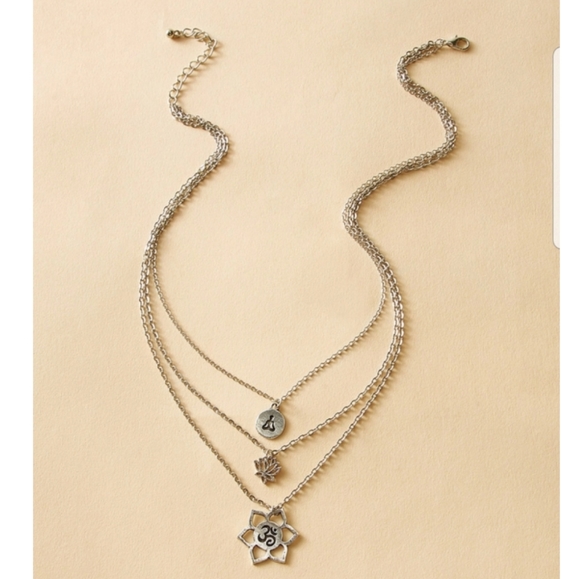 3 Layer Lotus Flower Charm Necklace - Picture 2 of 3